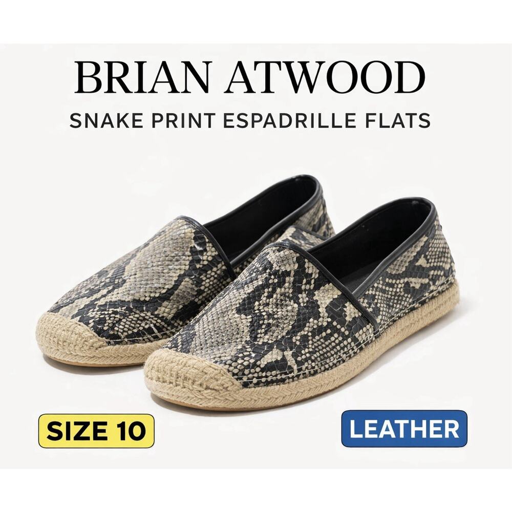 Brian Atwood Snake Print Espadrille Flats Size 10 Leather Slip On Women Shoes